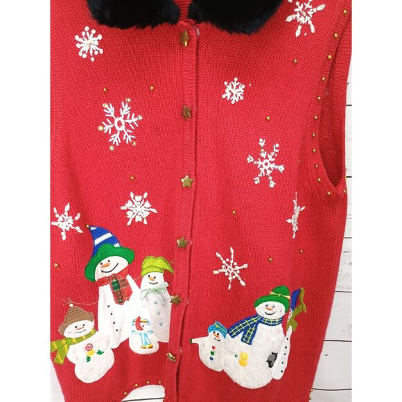 Womens Holiday Snowman Medium Vest By Studio Joy Size Medium - Picture 6 of 7
